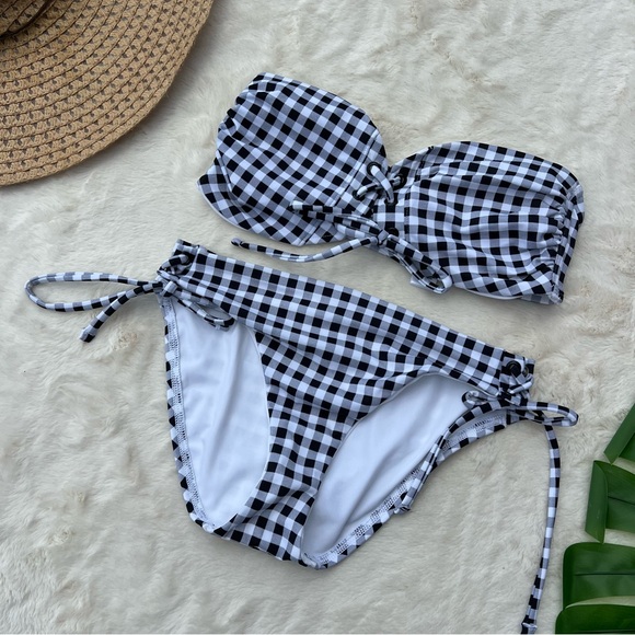 The Loft Gingham Bandeau Lace Up Bikini S/XS - Picture 1 of 7